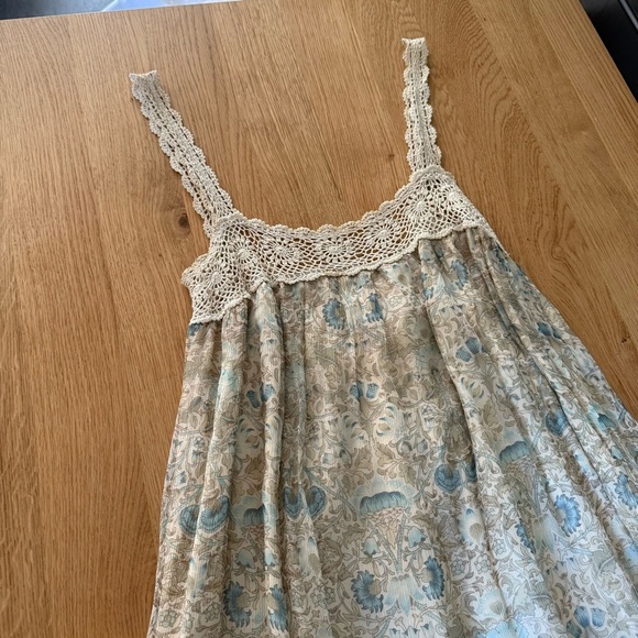 Maeve Beige and Blue Paisley Crochet Mini Dress - Picture 2 of 6